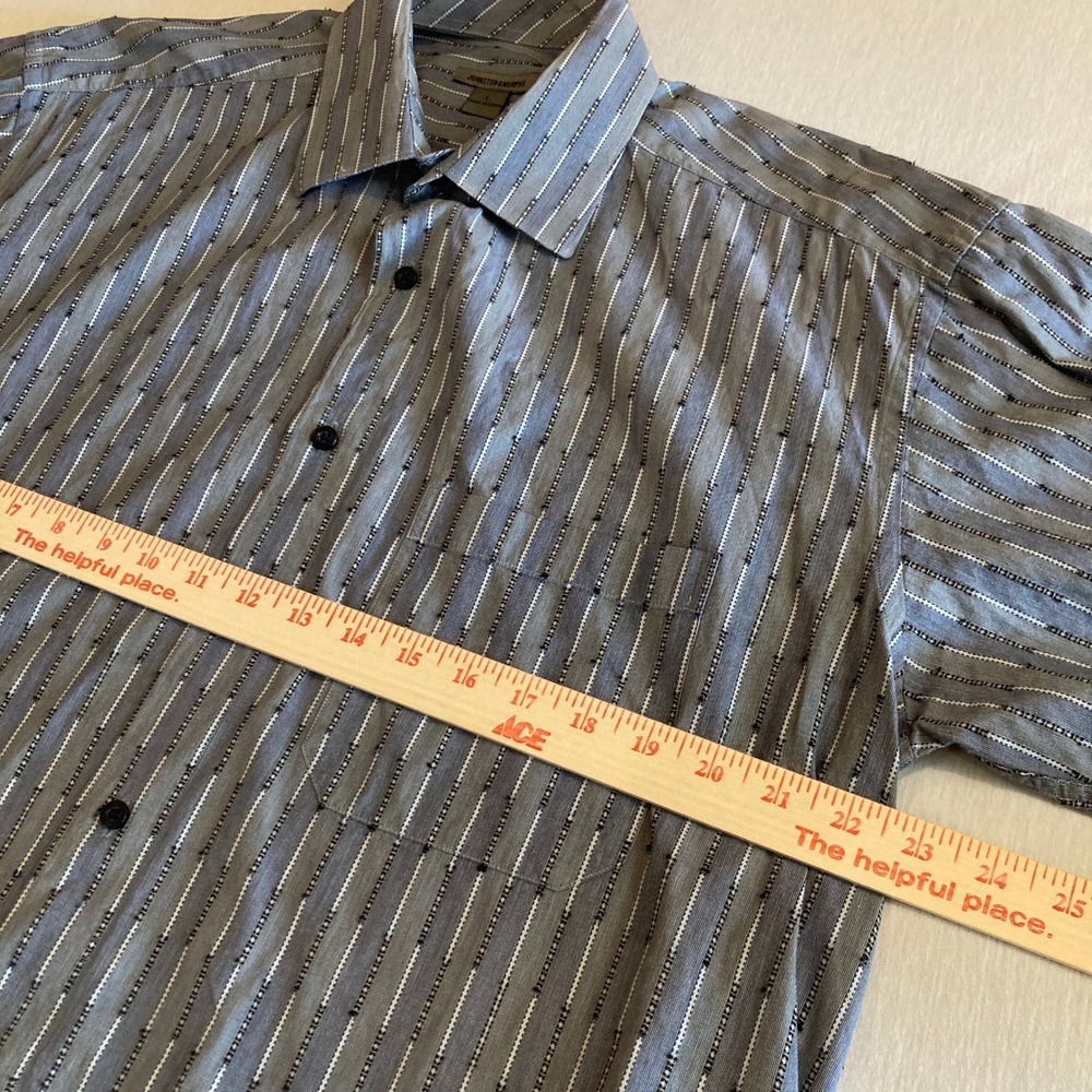 Johnston & Murphy‎ Shirt Mens Large Blue Gray Geometric Striped Dobby Cotton - Picture 5 of 13